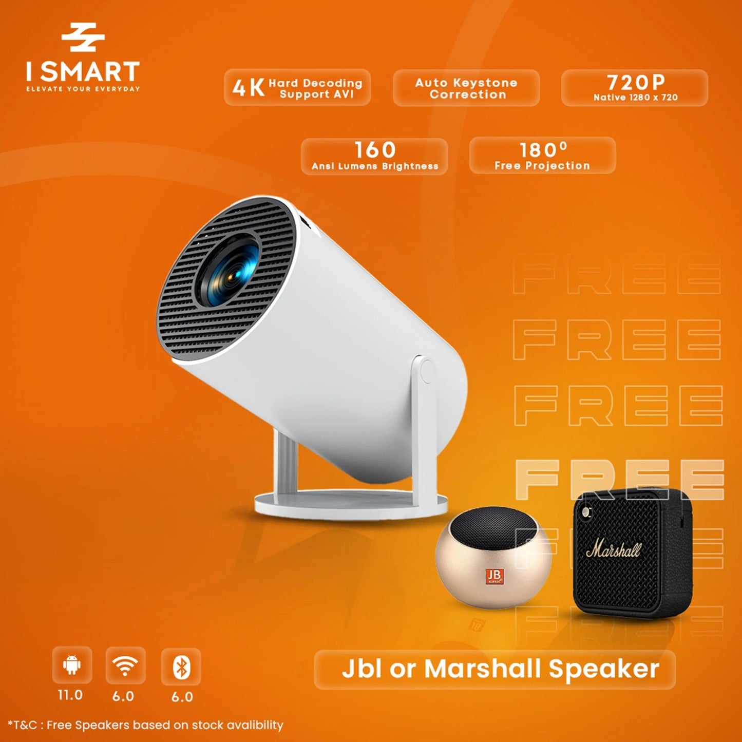 Smart Mini 4K Projector with HDMI, Wifi, Jiohotstar, Netflix, Youtube Etc