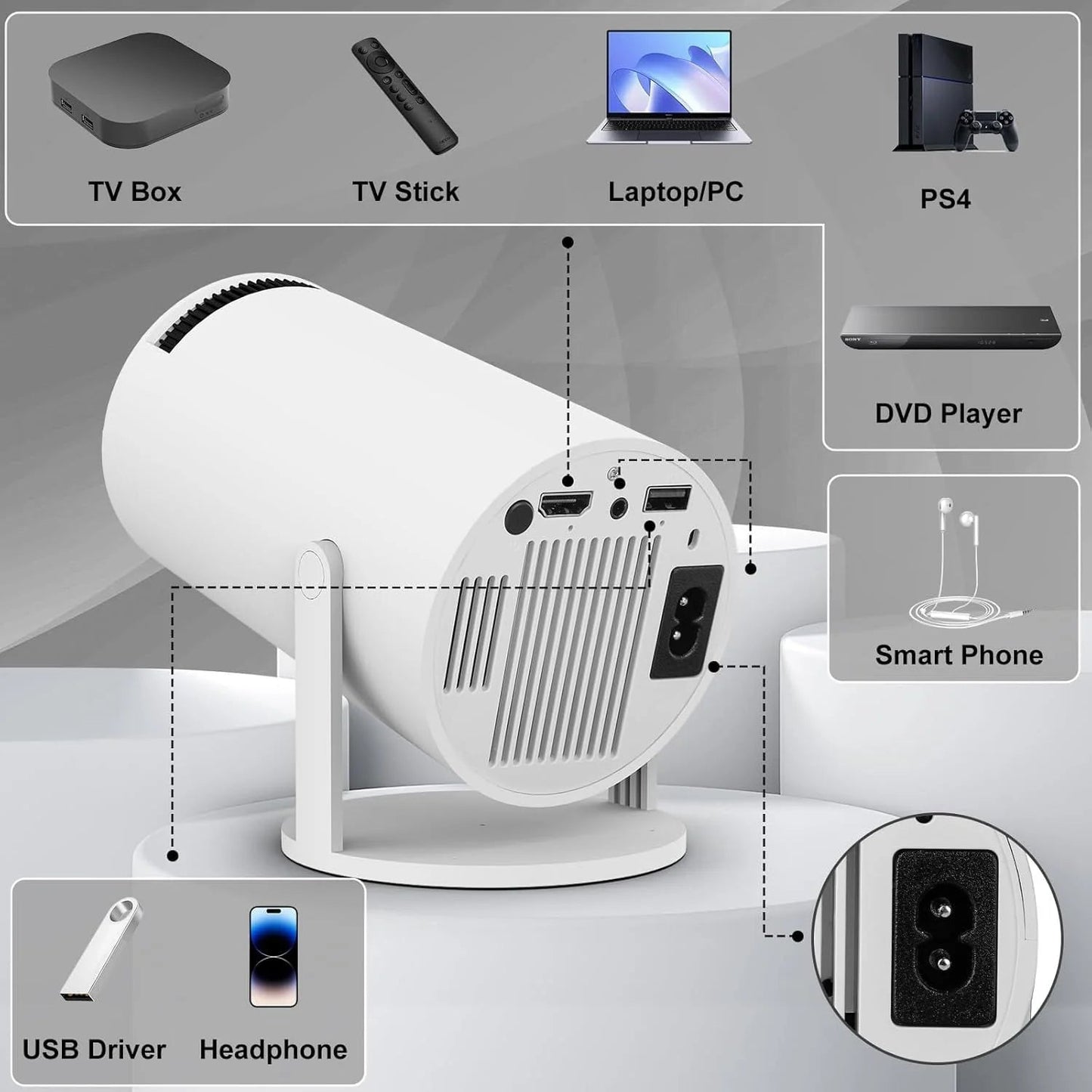 Smart Mini 4K Projector with HDMI, Wifi, Jiohotstar, Netflix, Youtube Etc